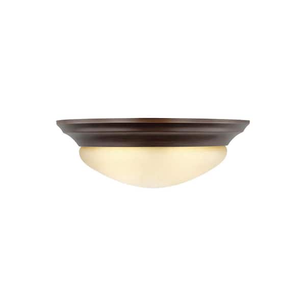 Generation Lighting Nash 14 in. 2-Light Bronze Classic Contemporary Flush Mount with Amber Scavo Glass Twist-Lock Shade