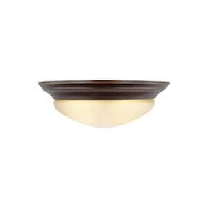 Nash 14 in. 2-Light Bronze Classic Contemporary Flush Mount with Amber Scavo Glass Twist-Lock Shade and LED Light Bulb