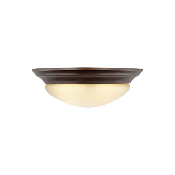 Generation Lighting Nash 14 in. 2-Light Bronze Classic Contemporary Flush Mount with Amber Scavo Glass Twist-Lock Shade and LED Light Bulb