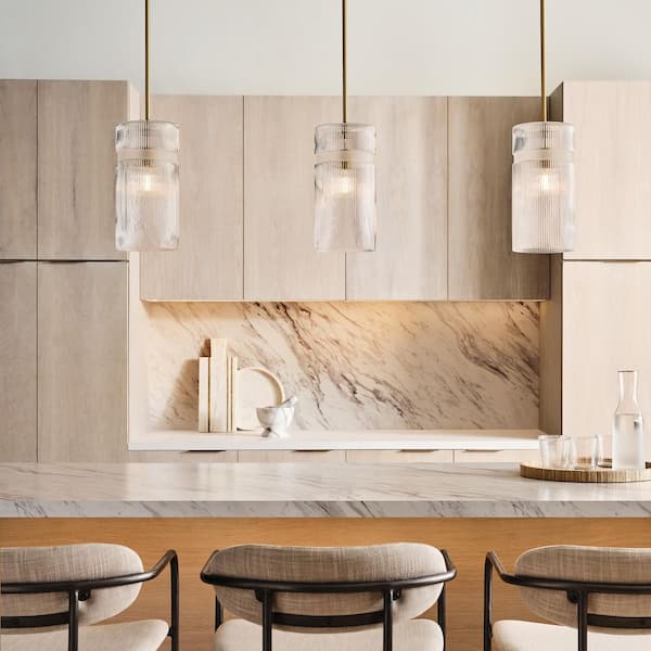 Generation Lighting Liouet 7 in. W x 14 in. H 1-Light Satin Brass Transitional Pendant Light with Clear Ribbed Glass Shade