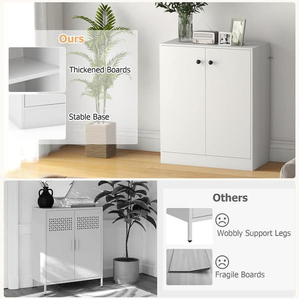 Costway 2-Door White Storage Cabinet Buffet Cabinet with 3 Shelves