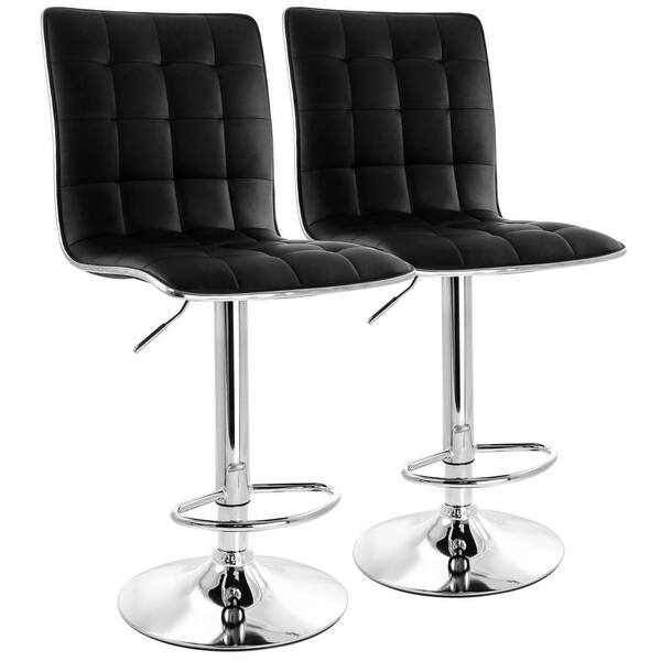 Elama 31 in. Black High Back Tufted Faux Leather Adjustable Bar Stool with Chrome Base (Set of 2)