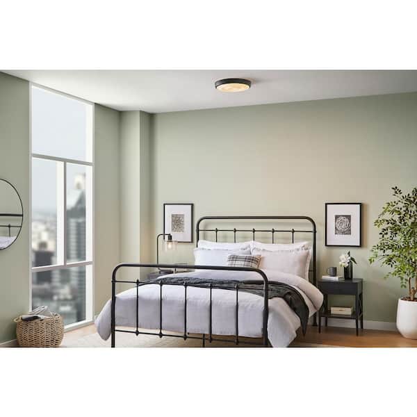 15 in. Light Matte Black Adjustable CCT and Brightness Integrated LED Ceiling Flush Mount Fixture with Ripple Shade