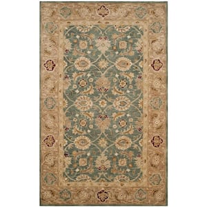 Antiquity Teal Blue/Taupe 5 ft. x 8 ft. Border Area Rug