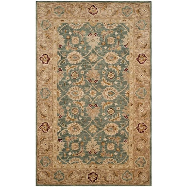SAFAVIEH Antiquity Teal Blue/Taupe 6 ft. x 9 ft. Border Area Rug