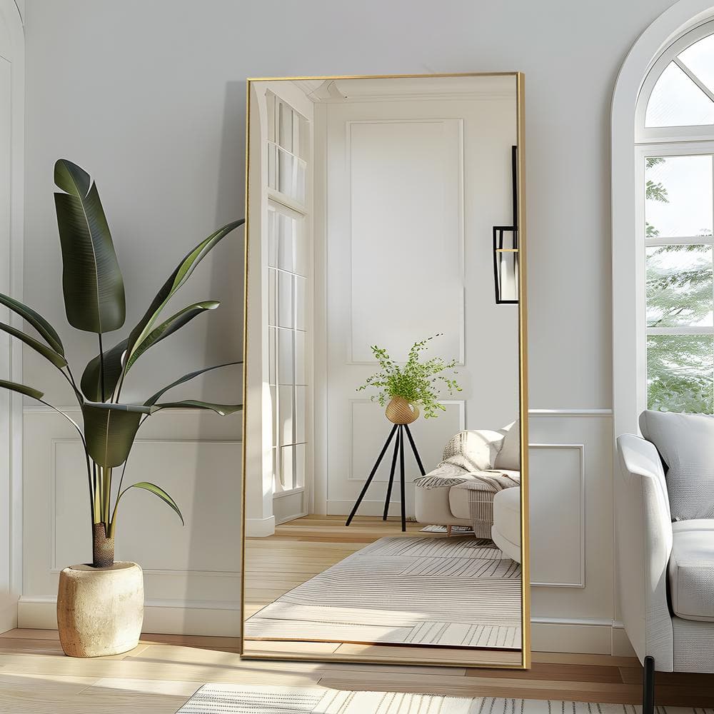 38 in. W x 75 in. H Rectangular Metal Framed Full Length Wall Mirror Free S