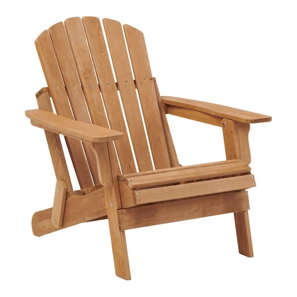 Light Brown Oversize Wooden Outdoor Folding Adirondack Chair with Pre-Assembled BackRest and SeatBoard