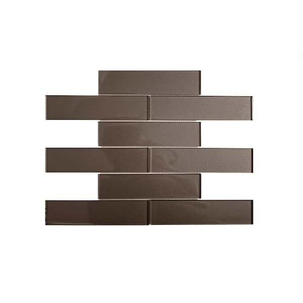 Apollo Tile Dark Gray 2 in. x 8 in. Polished Glass Mosaic Tile Sample (0.11 sq.ft./Piece)