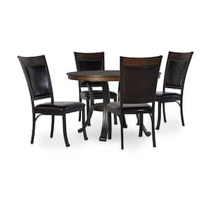 Terran Brown 5-Piece Dining Set with Metal Frames and Faux Leather Upholstery
