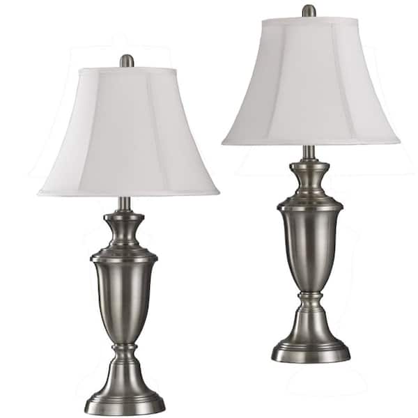 Brushed Steel Table Lamp Set, How To Put A Shade On Table Lamp