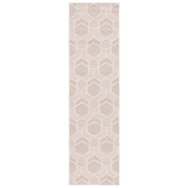 Global 2 ft. x 8 ft. Beige/Ivory High-Low Hexagon Runner Rug