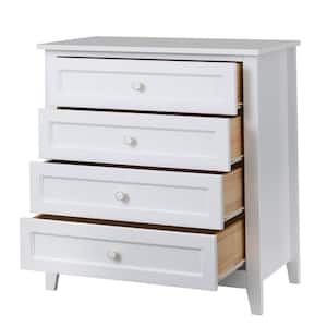 Antique 32.68 in. W x 17.72 in. D x 35.55 in. H White Linen Cabinet with 4 Drawers and Round Handles