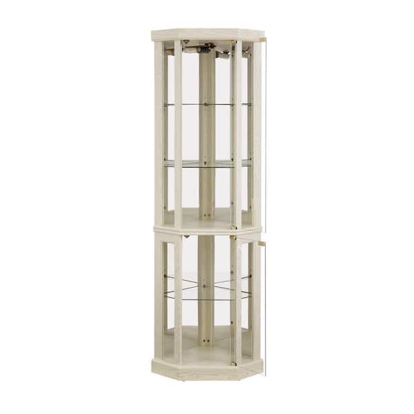 16.50 in. W x 16.50 in. H White Lighted Corner Curio Cabinet-Glass Display Case w/Built-in Lighting for Antiques & Wine