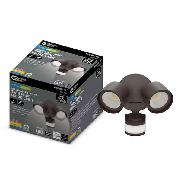 240° Motion Activated Dusk to Dawn Bronze Outdoor Twin Head Integrated LED Security Flood Light 24-Watt 2400 Lumen