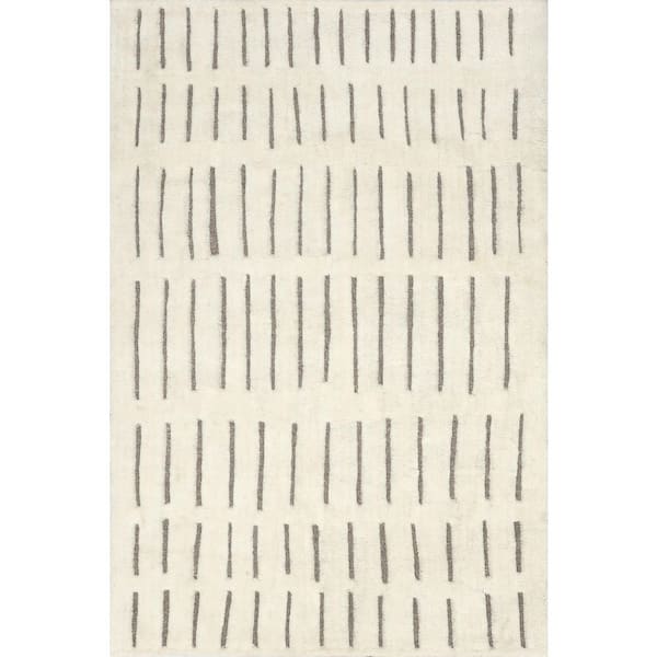 *DISCONTINUED* Nalini Modern Striped High-Low Wool Area Rug Off White 4 ft. x 6 ft. Area Rug