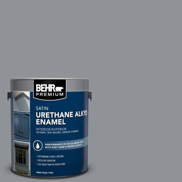 BEHR PREMIUM 1 gal. #PPU18-04 Dark Pewter Urethane Alkyd Satin Enamel Interior/Exterior Paint