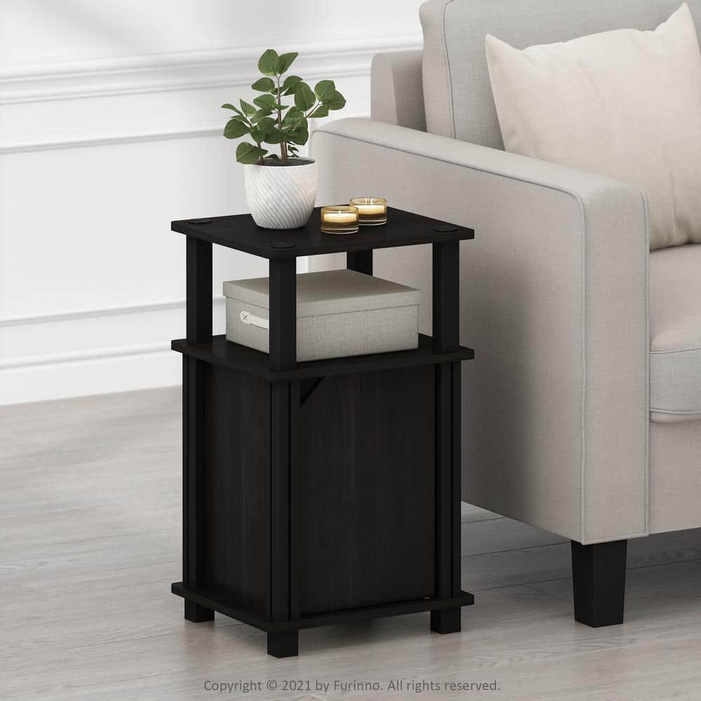 Espresso Black Square End Table with Storage and Rounded Edges