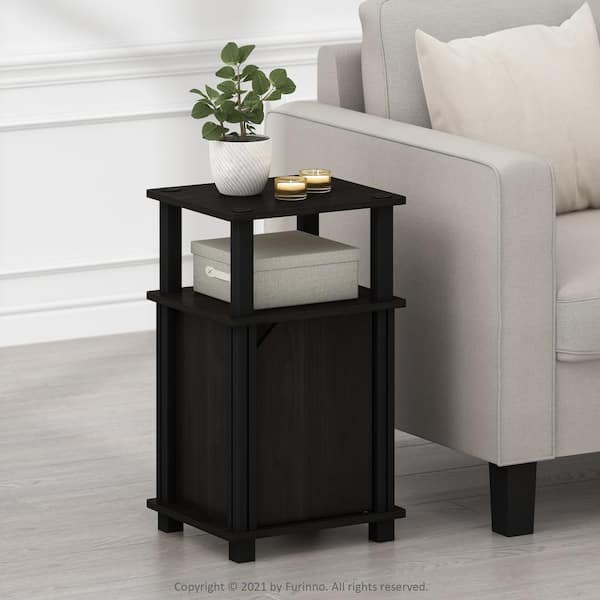 Furinno Brahms 13.4 in. Espresso/Black 3-Tier Wood Rectangle End Table with Door