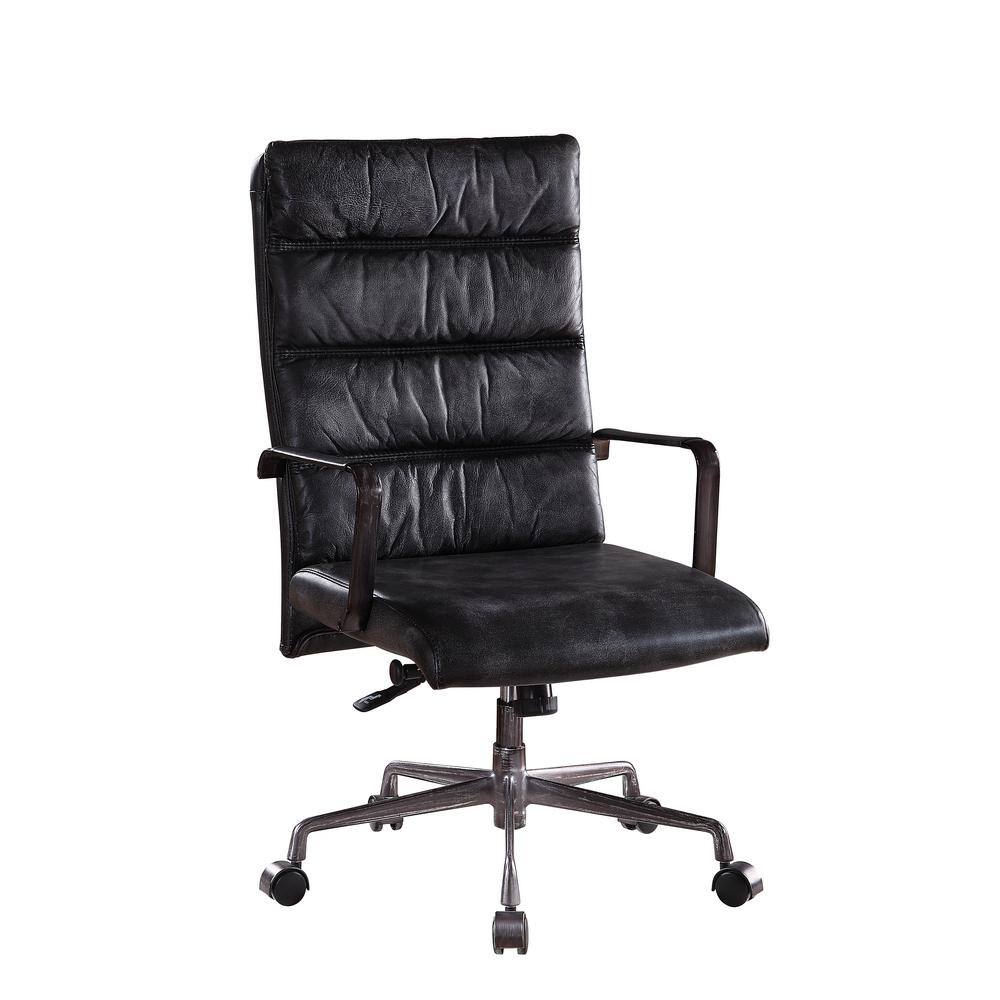Vintage Black Top Grain Leather Executive Swivel Office Chair