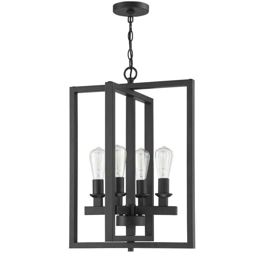 Chicago 100-Watt 4-Light Flat Black Finish Hanging Foyer Kitchen Dining Pendant Light, No Bulbs Included price history on PriceWatchPro