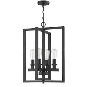 Chicago 100-Watt 4-Light Flat Black Finish Hanging Foyer Kitchen Dining Pendant Light, No Bulbs Included