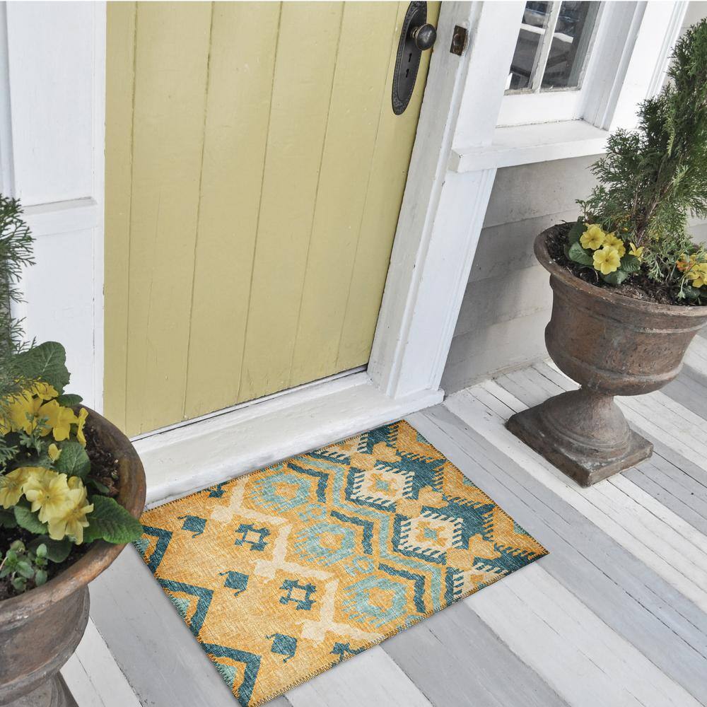 Yuma Yellow Flat Woven Synthetic Non-Slip Accent Rug 1'8" x 2'6"