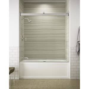 Levity 56-60 in. W x 62 in. H Semi-frameless Sliding Tub Door in Silver with Blade Handles