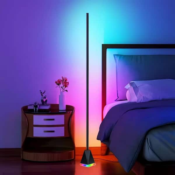 48 in. Black Standard RGB LED Corner Floor Lamp with Smart APP & Remote,Colorful Ambient Lighting for Living Room,Party