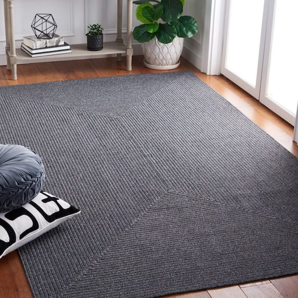 Braided Black 6 ft. x 6 ft. Machine Washable Concentric Woven Square Area Rug