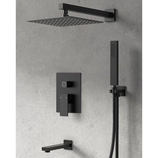 Pressure Balance 3-Spray Wall Mount 10 in. Fixed and Handheld Shower Head 2.5 GPM in Matte Black