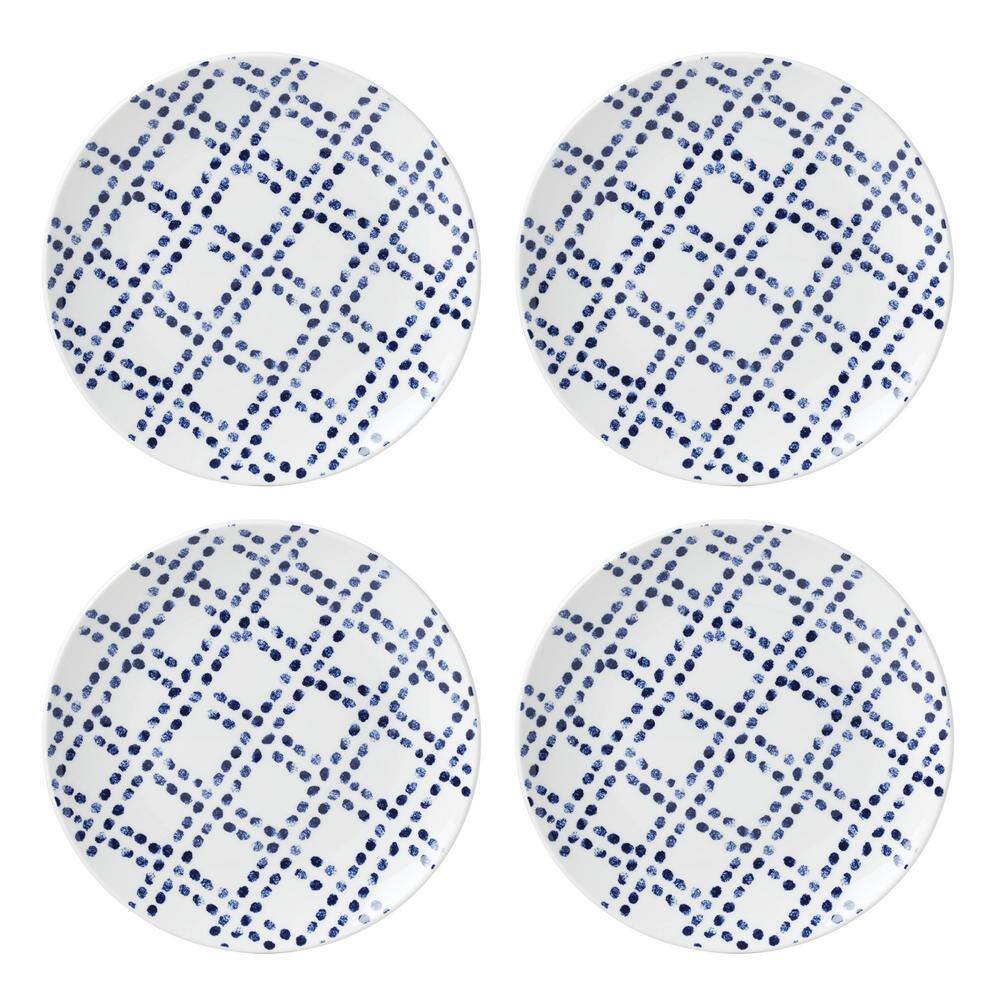 Navy and White Porcelain 12-Piece Geometric Dinnerware Set