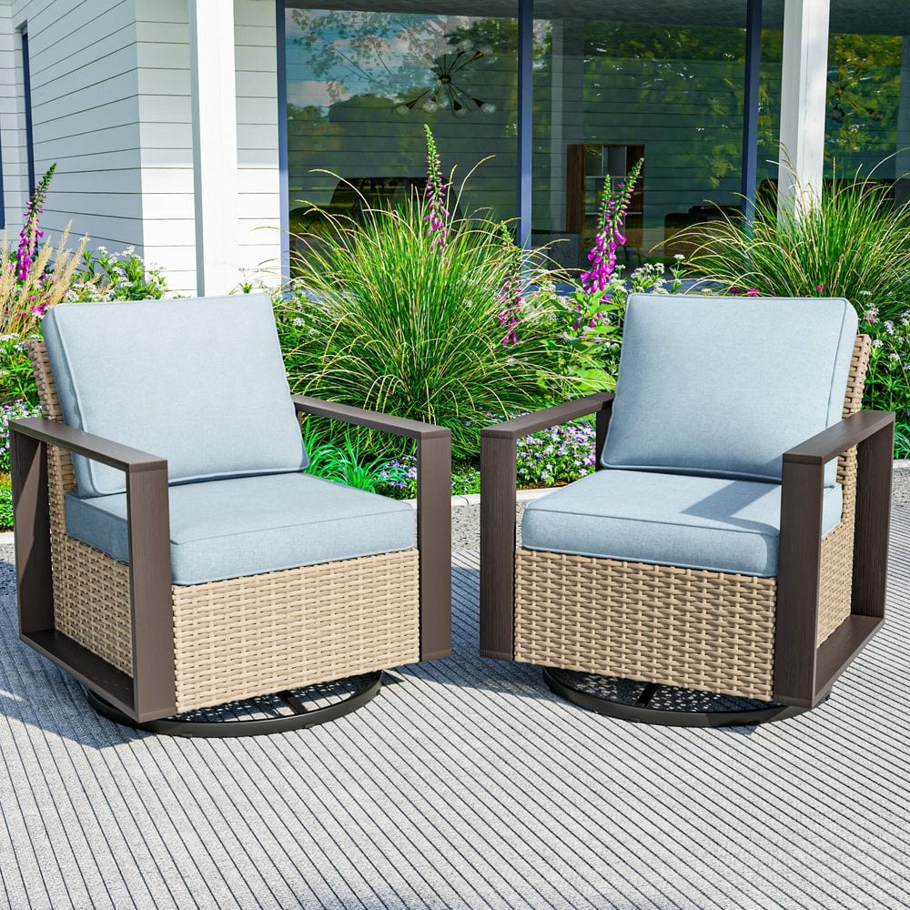 2-Piece Wicker Outdoor Rocking Chairs with Sturdy Metal Frame and Baby Blue Cushions price history on PriceWatchPro