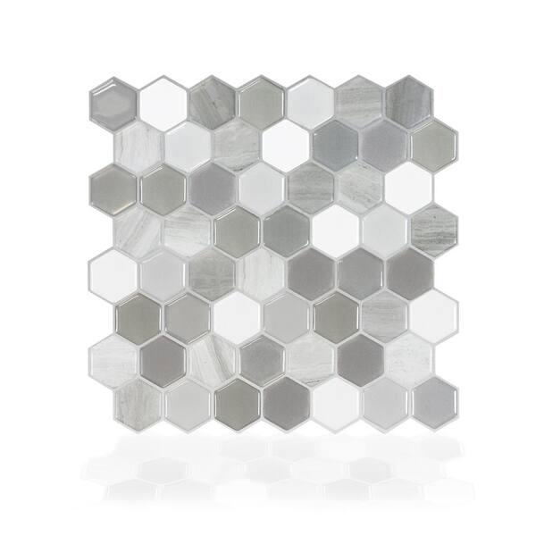 smart tiles Hexagon Travertino 9.76 in. W x 9.35 in. H Grey Peel and Stick Self-Adhesive Decorative Mosaic Wall Tile Backsplash