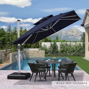 9 ft. Square Double-top Aluminum Umbrella Cantilever Polyester Patio Umbrella in Navy Blue with Beige Cover