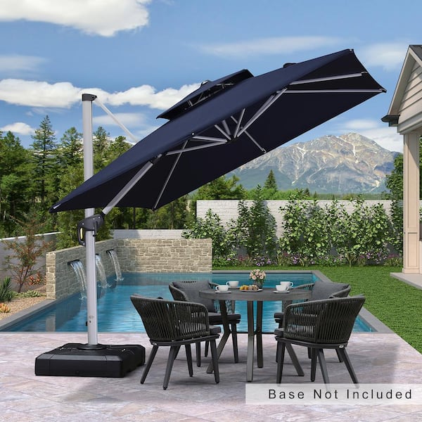 PURPLE LEAF 9 ft. Square Double-top Aluminum Umbrella Cantilever Polyester Patio Umbrella in Navy Blue