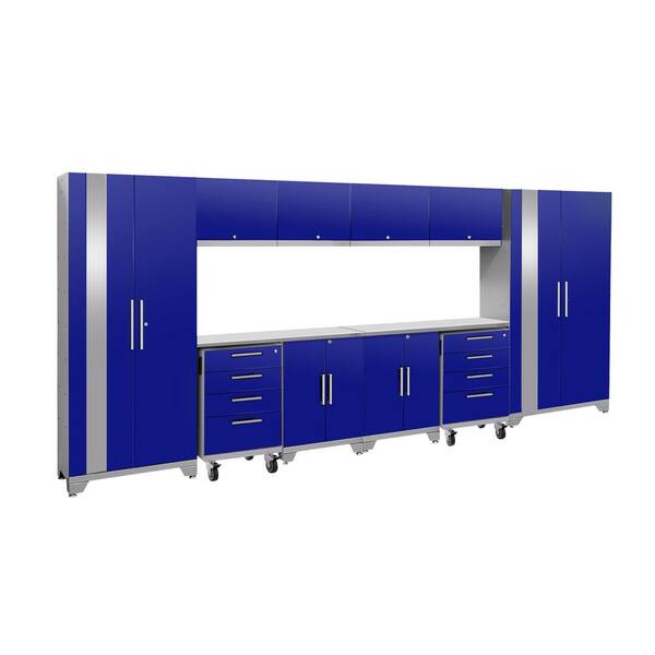 NewAge Products Performance 2.0 77.25 in. H x 156 in. W x 18 in. D 24-Gauge Welded Steel Garage Cabinet Set in Blue (12-Piece)