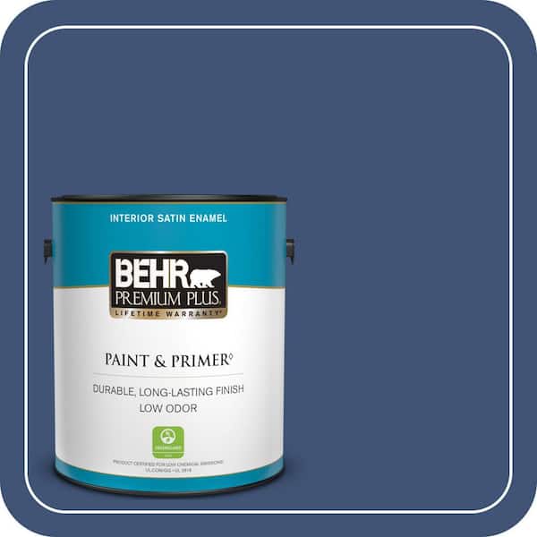 BEHR PREMIUM PLUS 1 gal. #600D-7 Daring Indigo Satin Enamel Low Odor Interior Paint & Primer