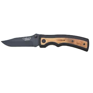 Slick 3 in. Carbonitride Titanium Drop Point Straight Edge Folding Knife with Dual Thumbstud, Eco-friendly Wood Handle