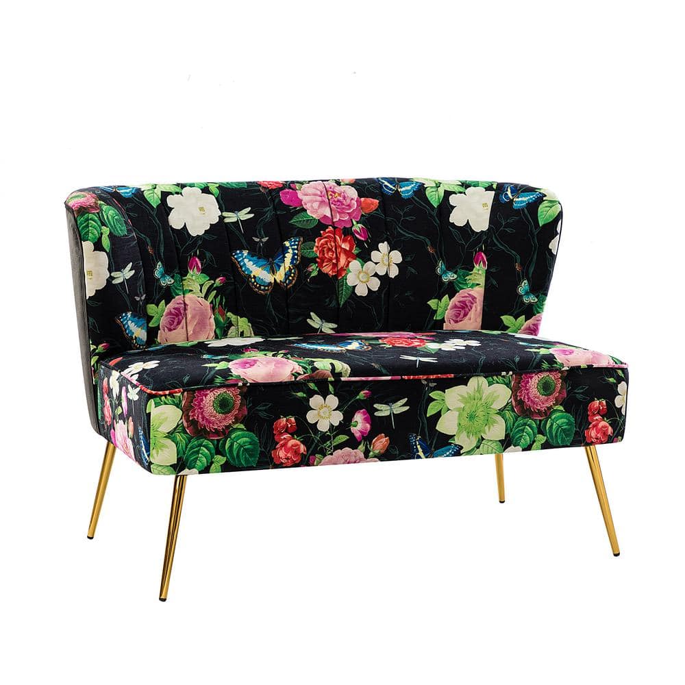 JAYDEN CREATION Arezo 47 in. Comfy Black Floral Pattern Design Loveseat