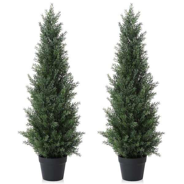 Angel Sar 36 in. Artificial Cedar Topiary Bonsai Trees for Outdoor Home Porch Decor (2-Pack)