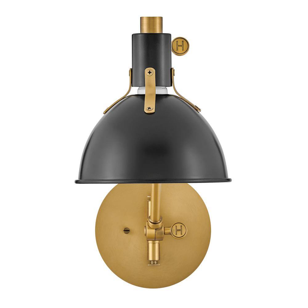 Satin Black and Lacquered Brass Swing Arm Wall Sconce