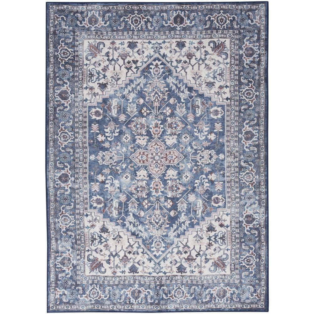 Machine Washable Series 1 Navy Ivory 8 ft. x 10 ft. Distressed Traditional 