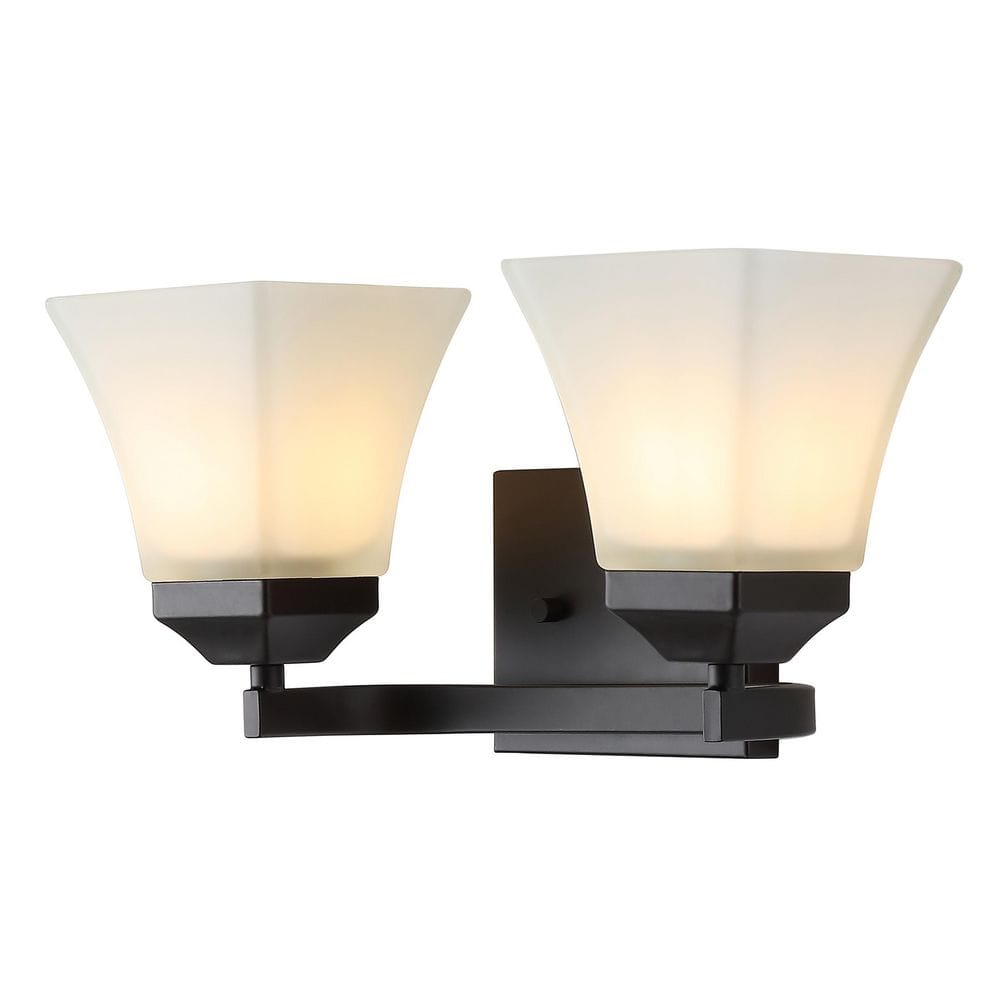 15" Black Iron and Frosted Glass Bathroom Vanity Light