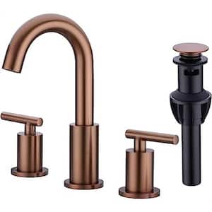2-Handle 8 in. Universal  Sink Faucet with Overflow Pop-up Drain Assembly 3-Piece Set - Brown Bathroom Accessories Set
