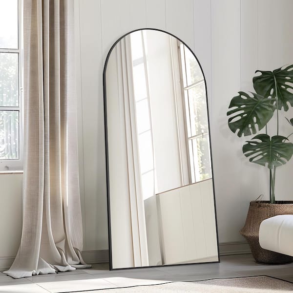 Lirago 28 in. W. x 59 in. H Full Length Arched Free Standing Body Mirror, Metal Framed Wall Mirror, Large Floor Mirror in Black