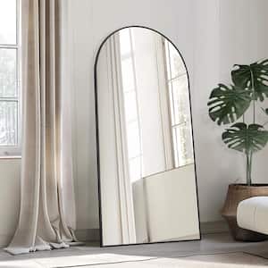 28 in. W. x 59 in. H Full Length Arched Free Standing Body Mirror, Metal Framed Wall Mirror, Large Floor Mirror in Black