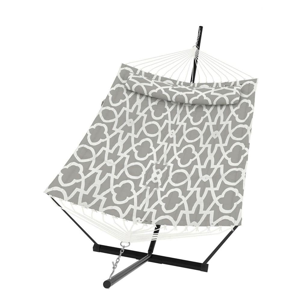 12 ft. Free Standing Double Hammock, 2-Person Hammock Bed with Stand and Pillow in Gray Pattern, Balance Rope Includes price history on PriceWatchPro