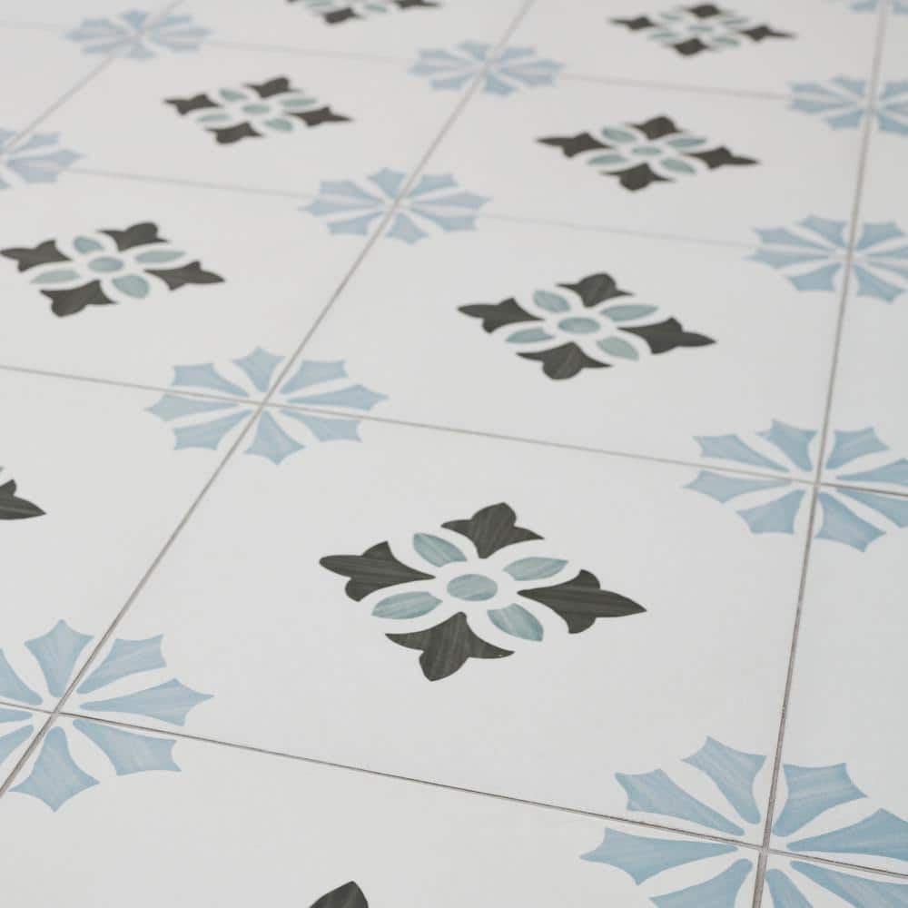 Agave 8.77" Blue and Gray Matte Porcelain Tile