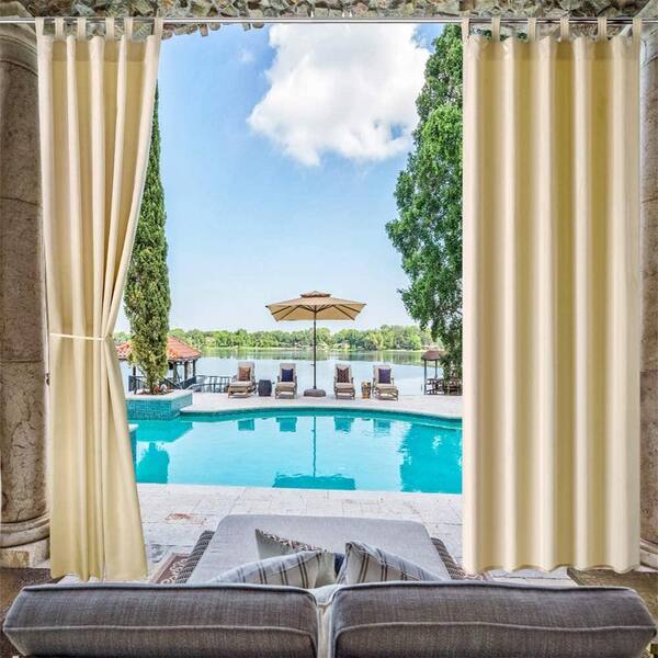 Pro Space 50" W x 120" L Water & Wind Resistant Outdoor Privacy Panel Drapery for Patio Porch Gazebo Cabana, Beige