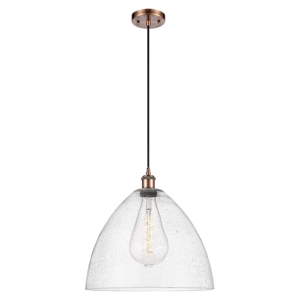 Bristol Glass 60-Watt 1-Light Antique Copper Shaded Mini Pendant Light with Seeded Glass Shade price history on PriceWatchPro